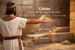Ilustração realista mostrando o cúbito, unidade de medida do Egito Antigo baseada na distância entre o cotovelo e a ponta do dedo médio