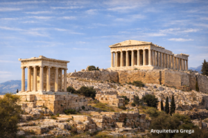 Templos da Grécia Antiga mostrando o uso de proporções matemáticas e medições na arquitetura clássica grega